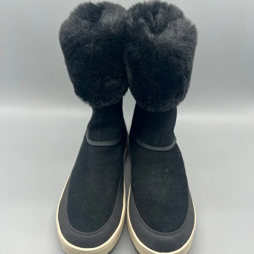 Koolaburra by UGG Women Black Suede Faux Fur Zip Winter Boots‎ 1105889 Size 6